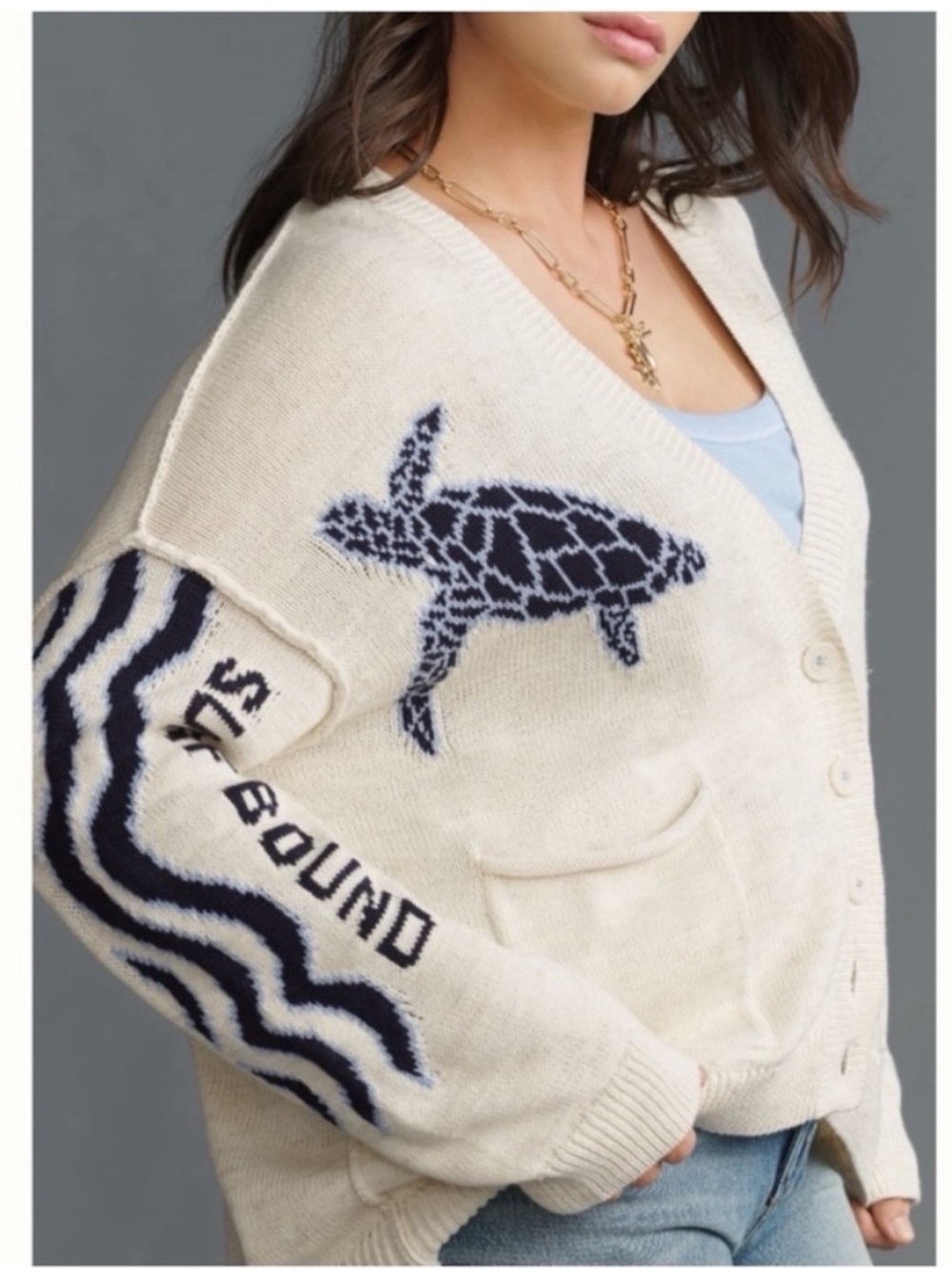 NWT Anthropologie Pilcro Relaxed Sea Turtle Nautical Cardigan Sweater, S